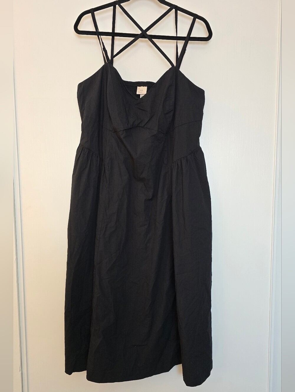A New Day - (Plus-Size) Black 100% Cotton Criss-Cross Strappy Dress With Pockets